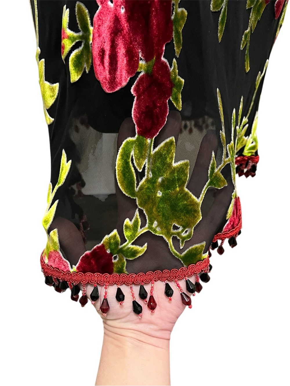Vintage Betsey Johnson New York Sheer Mesh Velvet Burnout Bead Floral Slip Dress - Picture 9 of 16